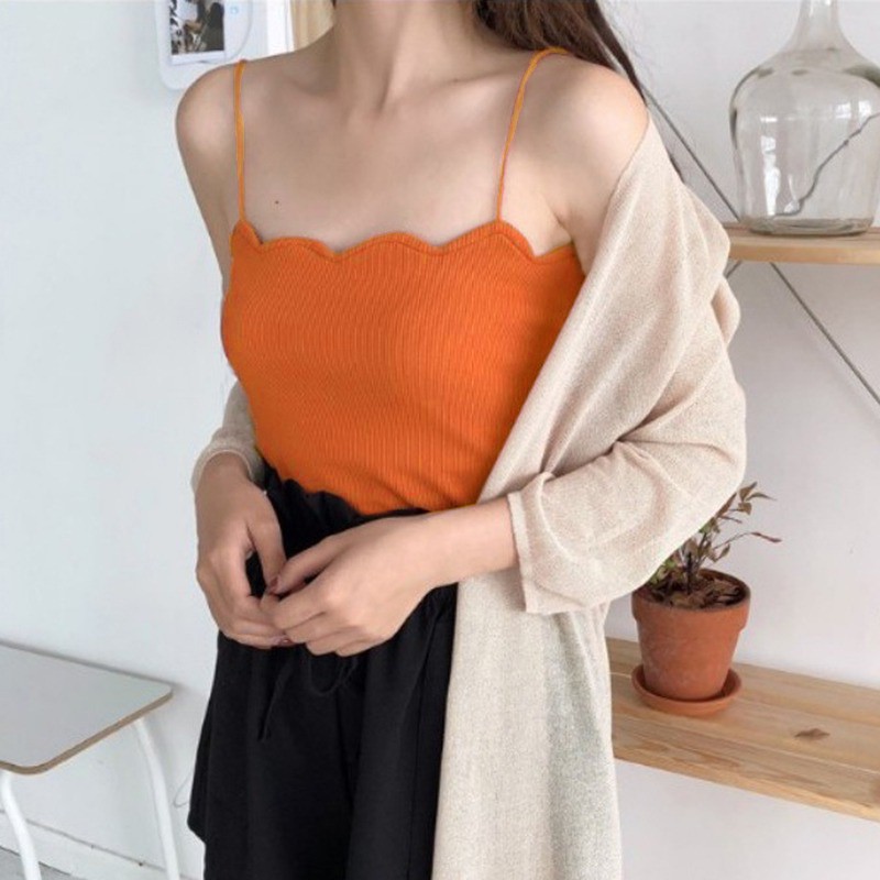 Áo 2 dây dệt kim thiết kế màu trơn thanh lịch