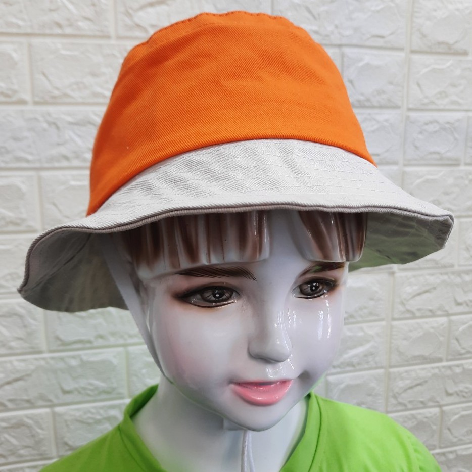 Mũ Nón Tai Bèo Đồng Phục Trẻ Em Màu Cam Vành Kem Có Dây Đeo