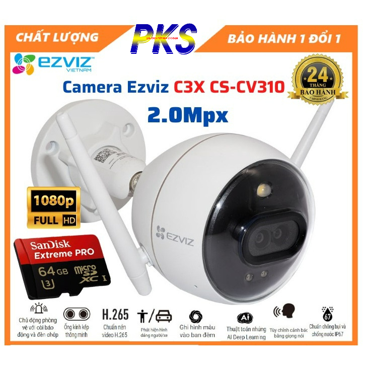 Camera IP WIFI chống nước cao cấp EZVIZ C3X CS-CV310 2.0Mpx, ghi hình màu ban đêm, tích hợp AI - Hàng chính hãng