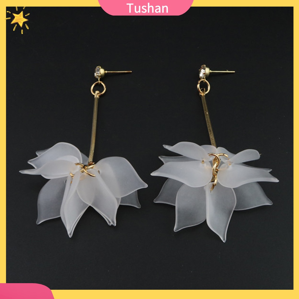 Khuyên tai dáng dài hình cánh hoa bằng nhựa thời trang nữ