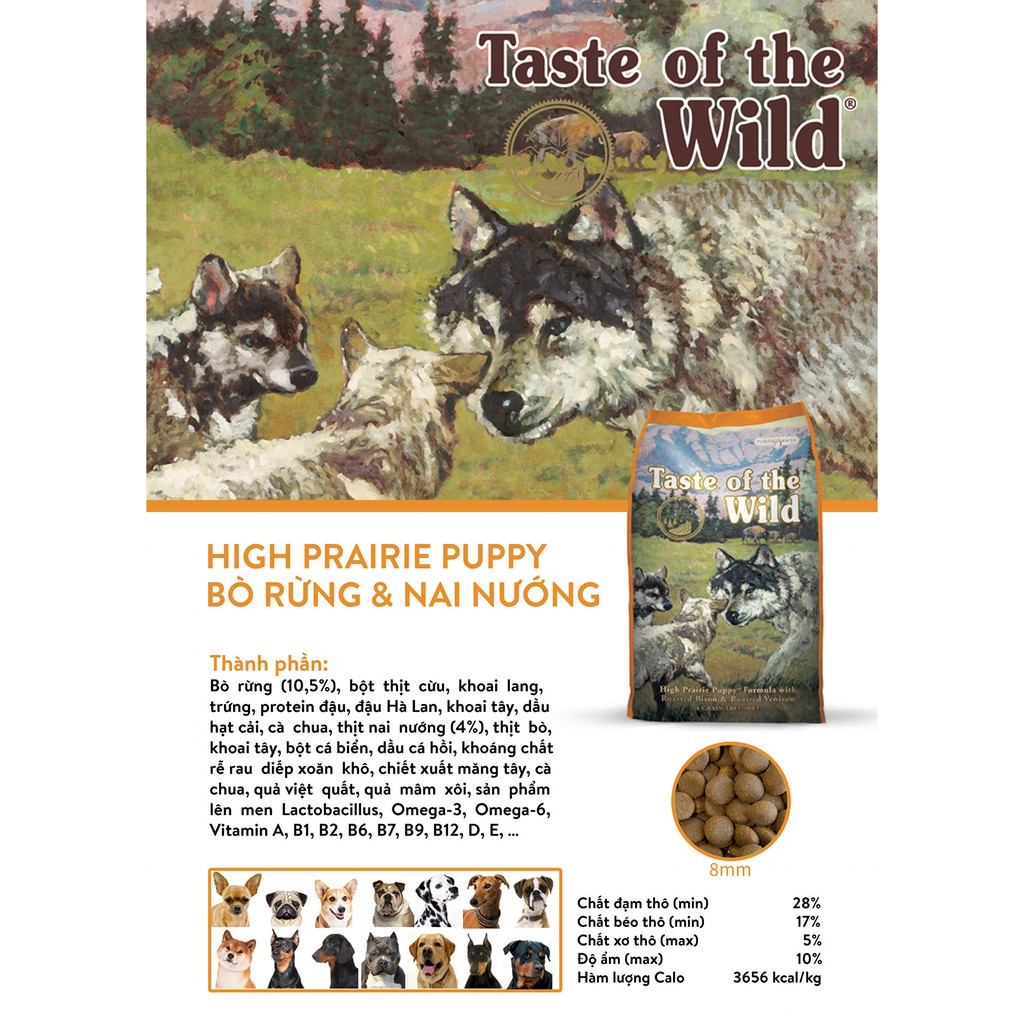 [DINH DƯỠNG CAO] 12KG THỨC ĂN HẠT CHO CHÓ CON TASTE OF THE WILD HIGH PRAIRIE PUPPY vị Bò Rừng và Nai Nướng