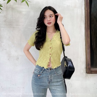 Áo thun xốp cổ tim zareen thu115 xanh lá mạ