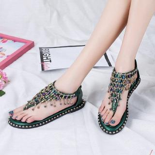 Giày Sandal Đế Bằng Đính Đá Phong Cách bohemian Thời Trang Mùa Hè 2020 Cho Nữ