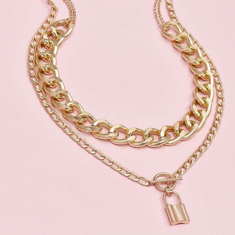 Dây chuyền Vòng cổ TOBI STORE xích bản to 02 tầng mặt khóa cổ điển TB111