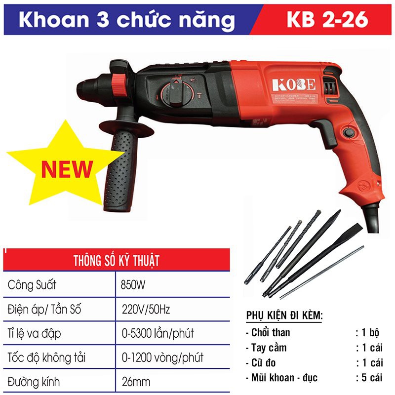 MÁY KHOAN ĐIỆN TỬ CẦM TAY KOBE KB2-26 - Hàng Chính Hãng 100%