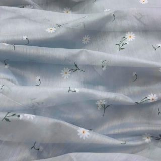 Vải organza xước hoa xanh pastel