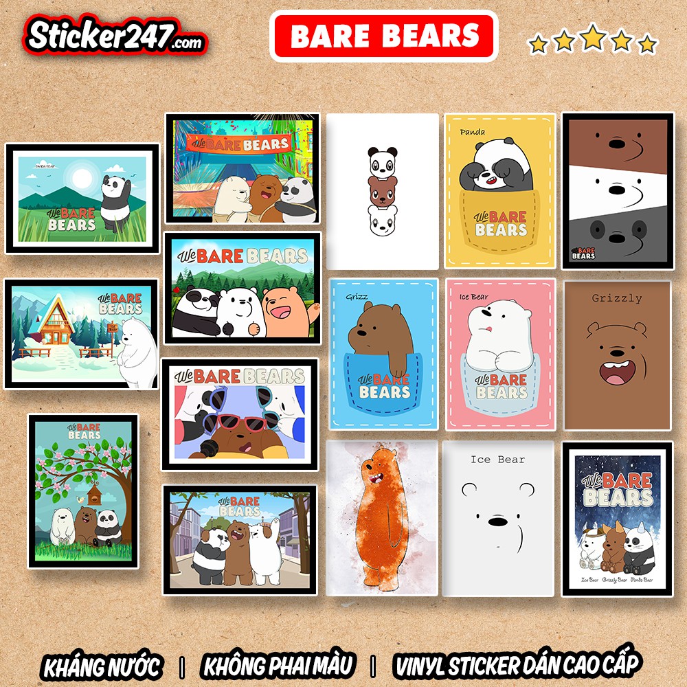 Sticker We Bare Bears 𝑭𝒓𝒆𝒆𝒔𝒉𝒊𝒑 chống nước sticker dán laptop, điện thoại, đàn guitar, mũ bảo hiểm, vali - Sticker 247