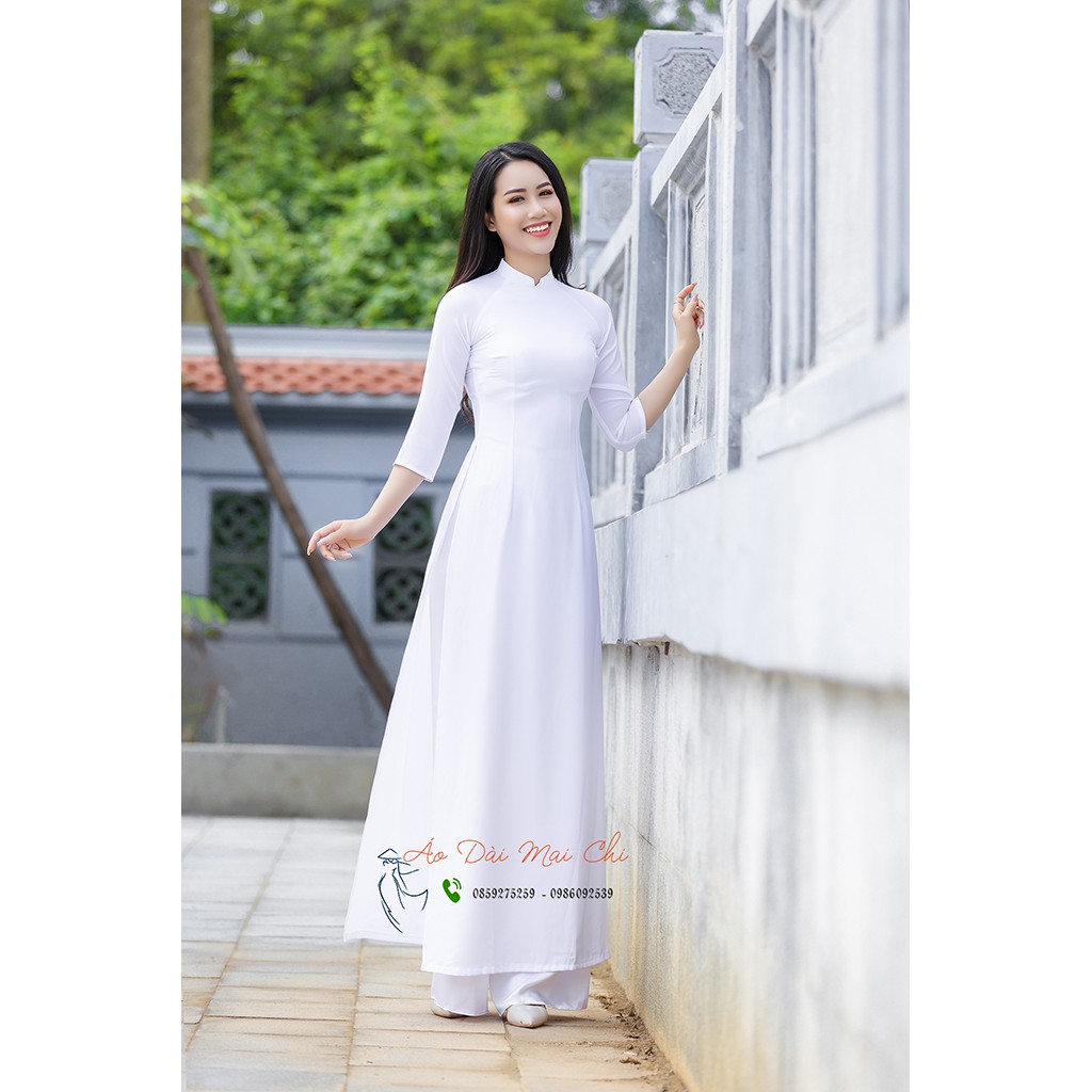 Bộ áo dài trắng học sinh chất liệu lụa Mỹ cao cấp (áo dài nữ).