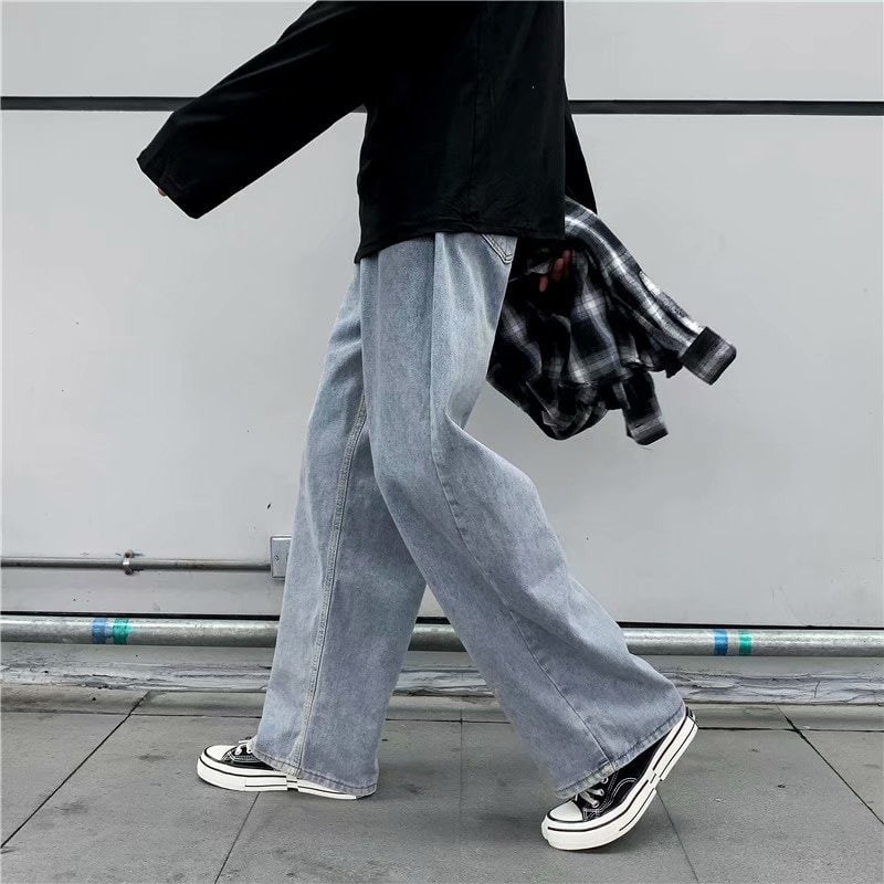 Quần jeans Nam Ống Rông xám trơn hotboy hàn quốc - jean dày