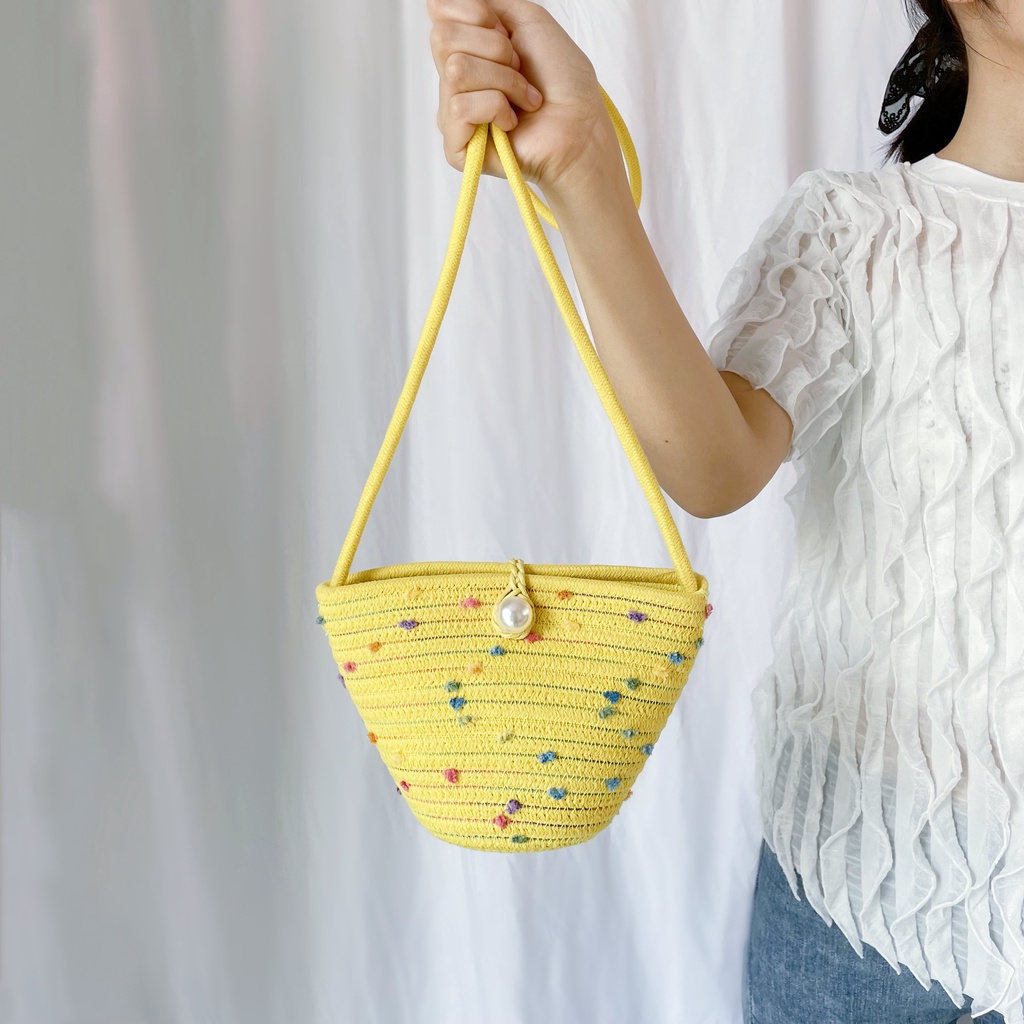Túi dệt nữ Túi đeo chéo ngọc trai thời trang Hàn Quốc Túi đeo vai cô gái nhỏ giản dị đơn giản Túi đeo chéo