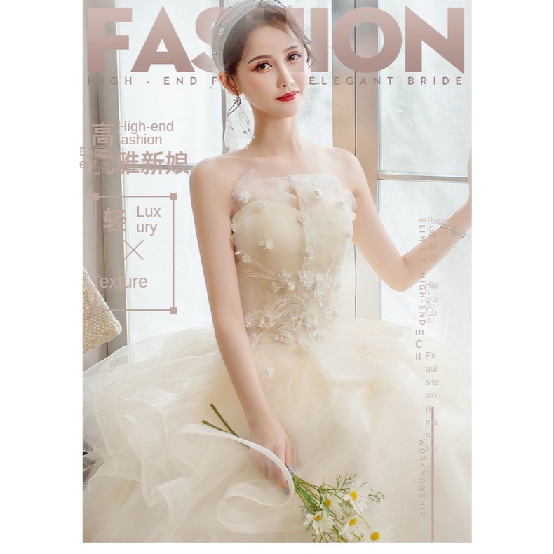 Đầm cưới không dây dáng dài mỏng nhẹ đơn giản thanh lịch cho cô dâu / phù dâu