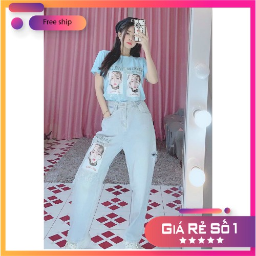 Set Quần Bò áo thun ❤️HÀNG LOẠI 1❤️ Quảng Châu In hình Xịn Sò Cá Tính 45-65Kg (Ảnh Thật Kèm Video Feed.back)
