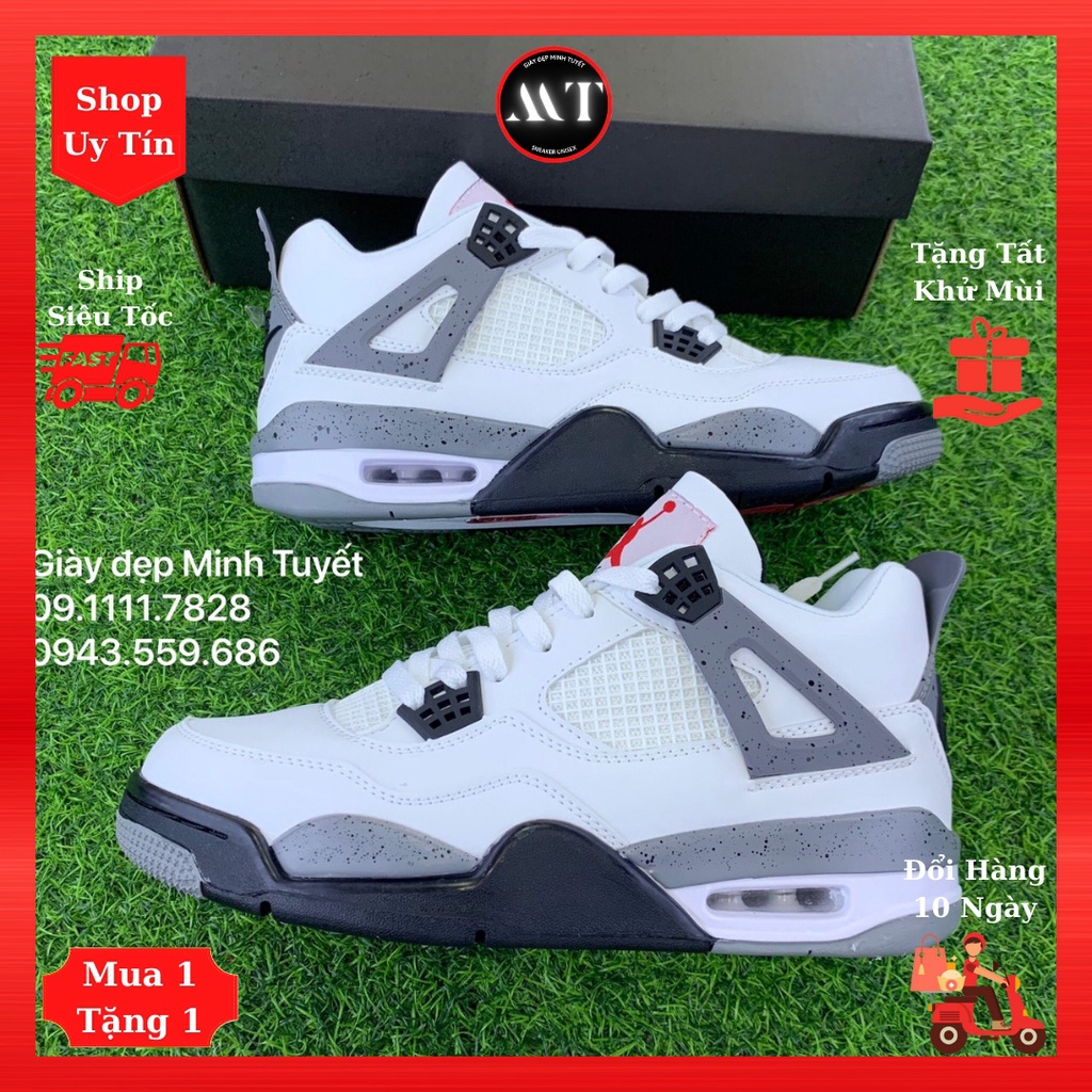 Giày Jordan-4 Trắng xám cổ mid sneaker nam nữ đẹp cao cấp, giày thể thao thời trang hot trend hiện nay, Shop uy tín