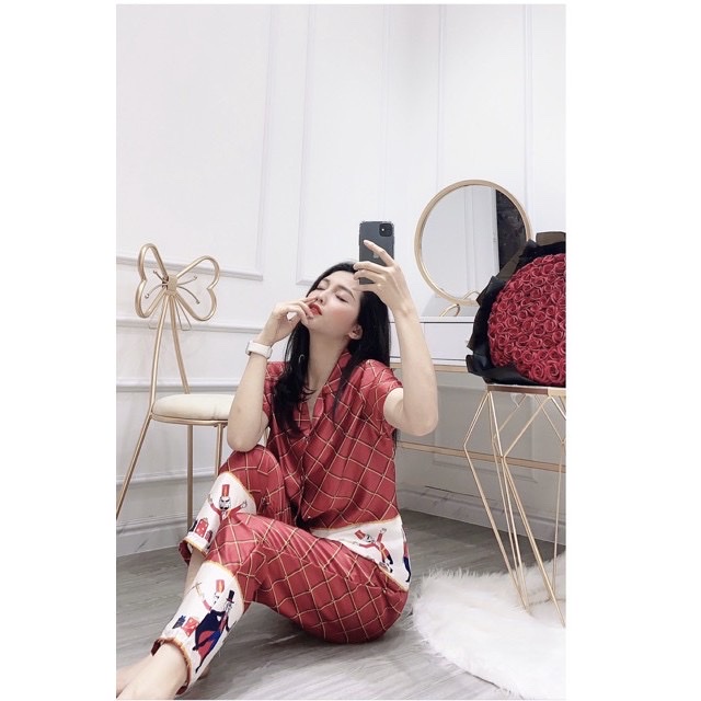 Đồ Bộ Pijama Lụa Tay Ngắn-quần Dài Chất Liệu Satin Thiết Kế Sang Chảnh