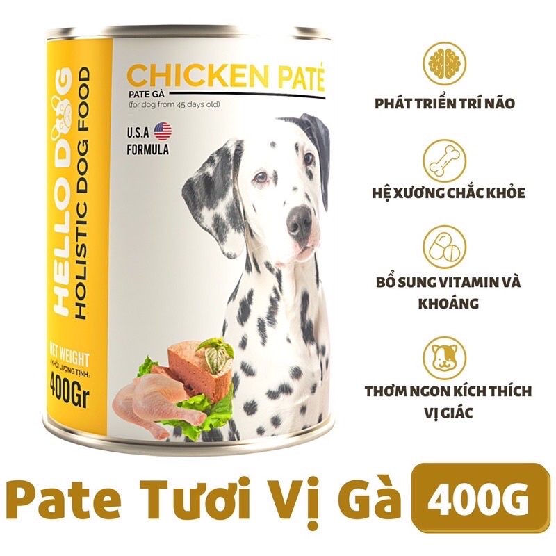 pate cho chó mọi lứa tuổi vị gà hello dog chicken lon 400g