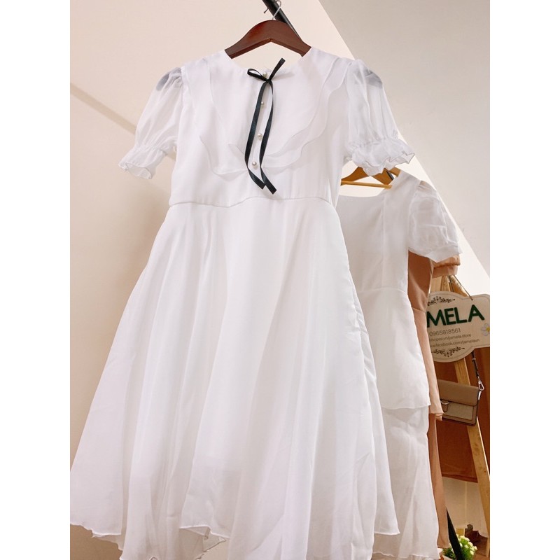 [Jamela Store] Đầm trắng phối bèo đính nơ | WebRaoVat - webraovat.net.vn
