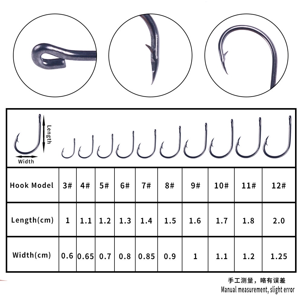 Hengjia 100 Chiếc 3#-12# Bộ Móc Câu Cá Bằng Thép Carbon Chất Lượng Cao