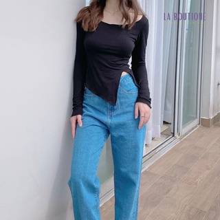 Áo thun tay dài nữ cổ thuyền ôm body la boutique