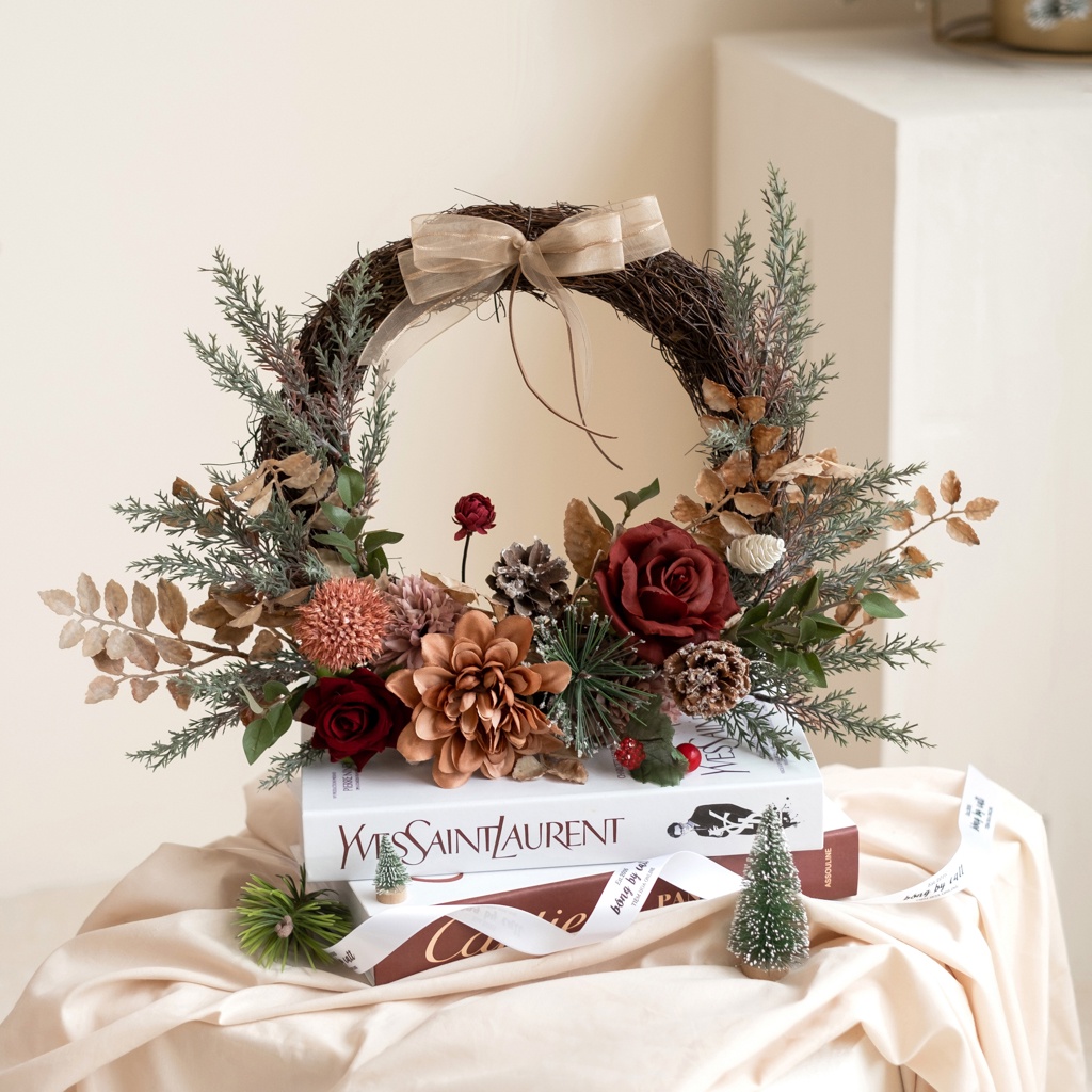 Vòng hoa treo cửa đẹp - vòng hoa trang trí giáng sinh noel nổi bật phong cách Hàn Quốc mang thương hiệu BÔNG BY CATT