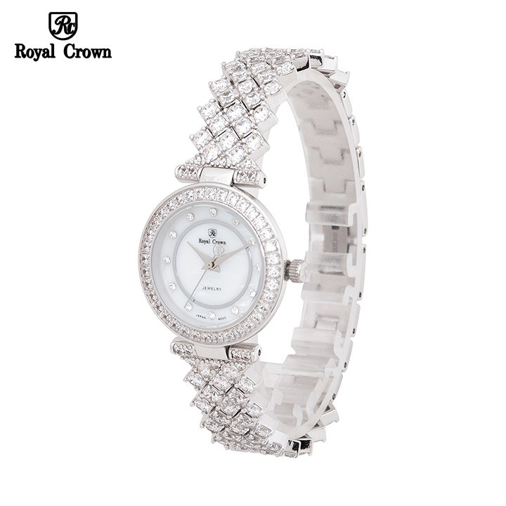 Đồng hồ nữ chính hãng Royal Crown 4617-J - Dây đá vỏ trắng - Việt Long nhà phân phối chính hãng