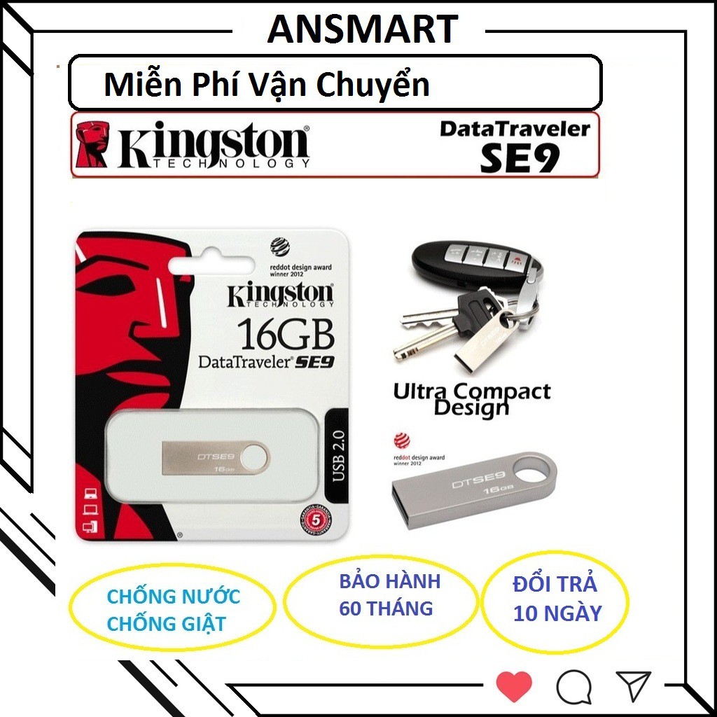 USB 2.0 Kingston DTSE9 32GB/16GB/8GB 2.0 - HÃNG PHÂN PHỐI CHÍNH THỨC (BH 60 tháng)USB chống nước (ANSMART)
