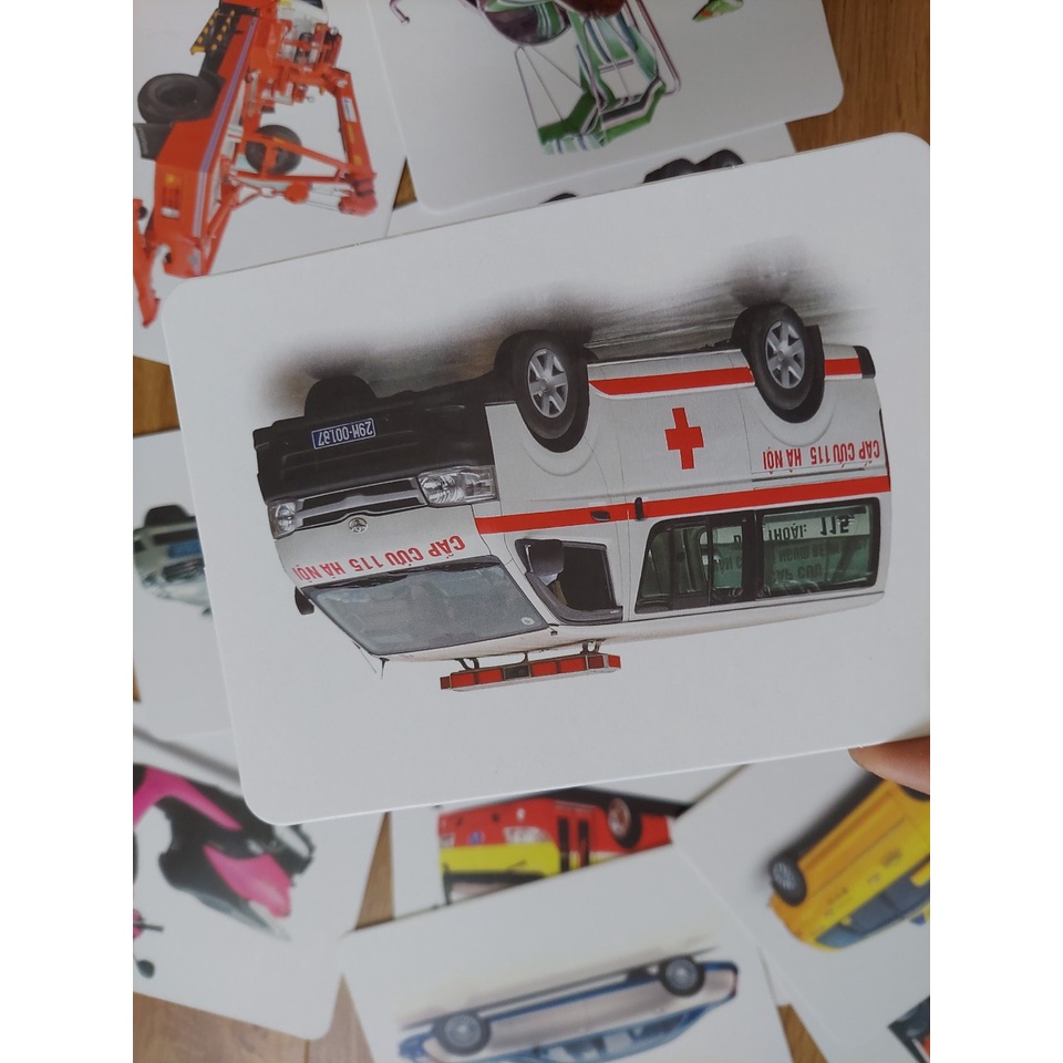 Thẻ học thông minh kích thước lớn 12x16cm chủ đề giao thông -  Flashcard TGXQ Glenn doman chuẩn