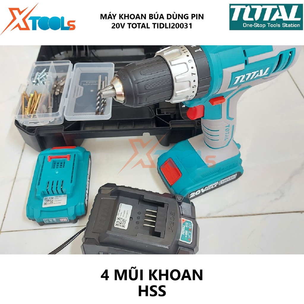 Máy khoan bê tông dùng pin 20V TOTAL TIDLI20031 hai tốc độ 450-1900v/p tốc độ đập 22500bmp, khả năng khoan 2.0-13mm, nhô