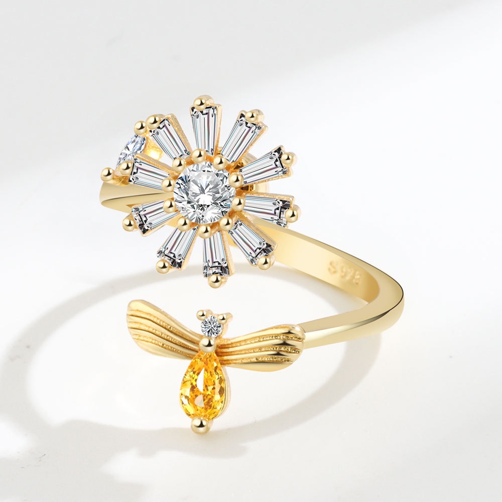 Nhẫn Hở Hình Hoa Hướng Dương Và Ong Thông Minh Đơn Giản Cá Tính Cùng Xu Hướng Dành Cho Bạn Nữ