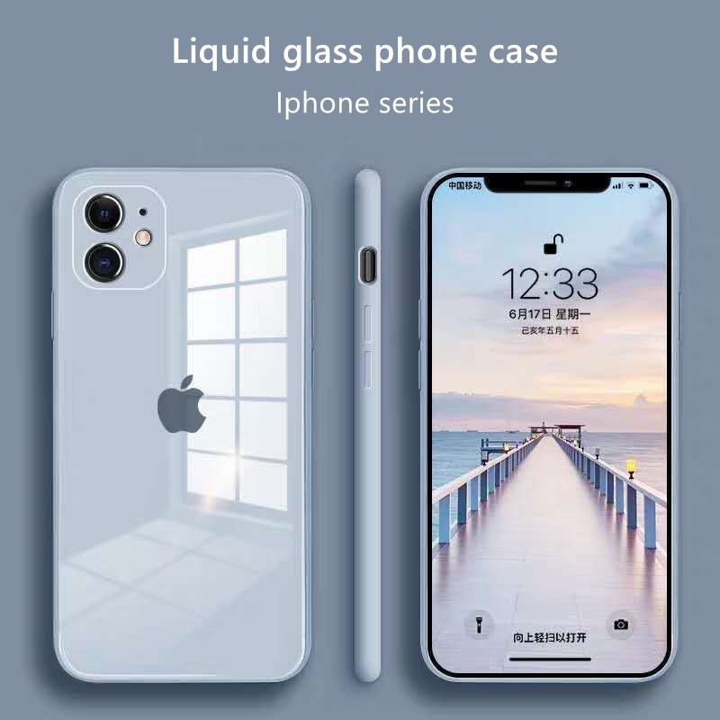 Ốp điện thoại mặt kính cường lực 9H màu trơn viền bảo vệ camera chống va đập cho iPhone 12 11 Pro Max 6 6s 7 8 Plus