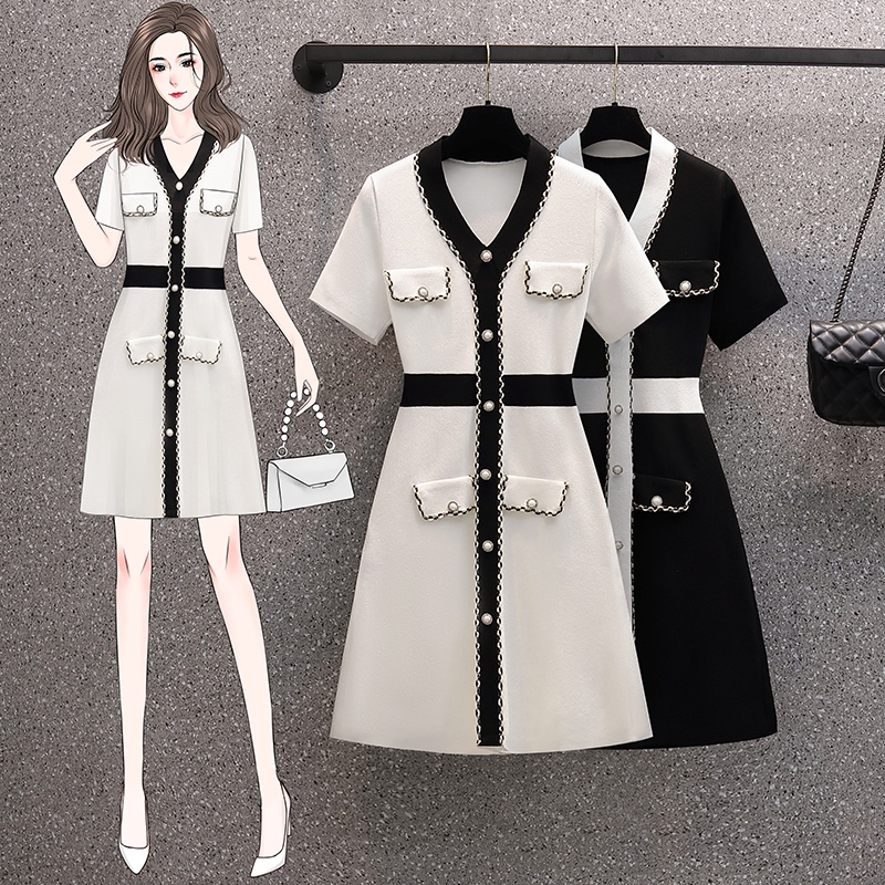 🌸Hàng Order🌸Váy Đầm Bigsize Len Tăm Phối Màu Đính Cúc Ngọc Tiểu Thư Nữ Tính 🌸Hàng Quảng Châu
