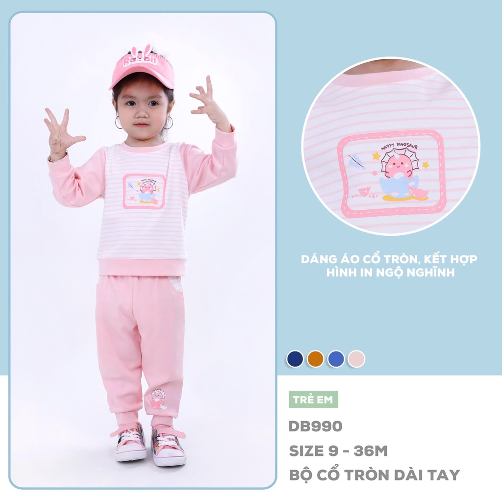 Bộ cổ tròn dài tay Dokma cho bé size 9m-36m