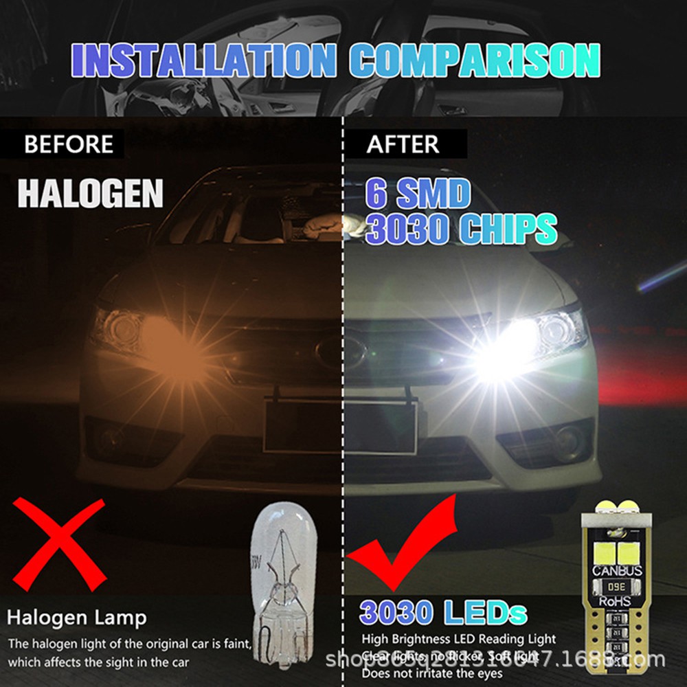 Bóng đèn LED T10 W5W 194 3030 6 SMD cho xe hơi