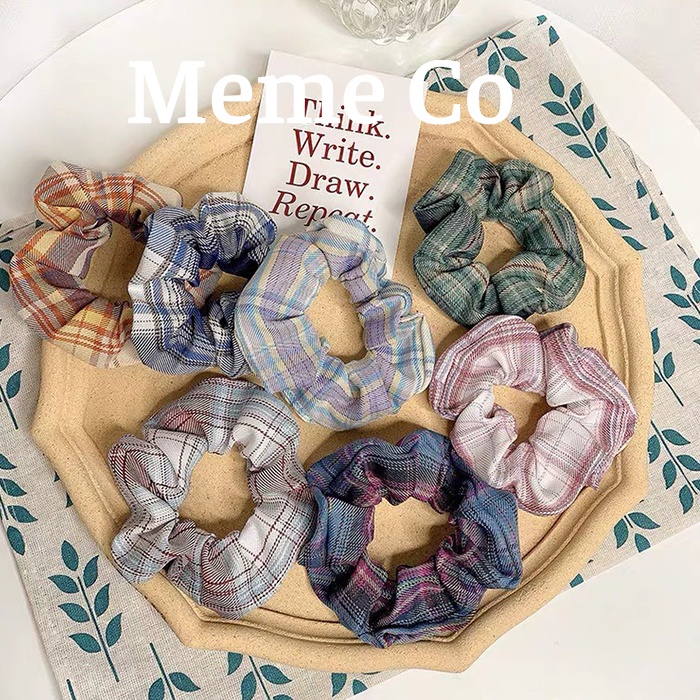 Buộc tóc scrunchies kẻ caro phối màu xinh xắn Rimin