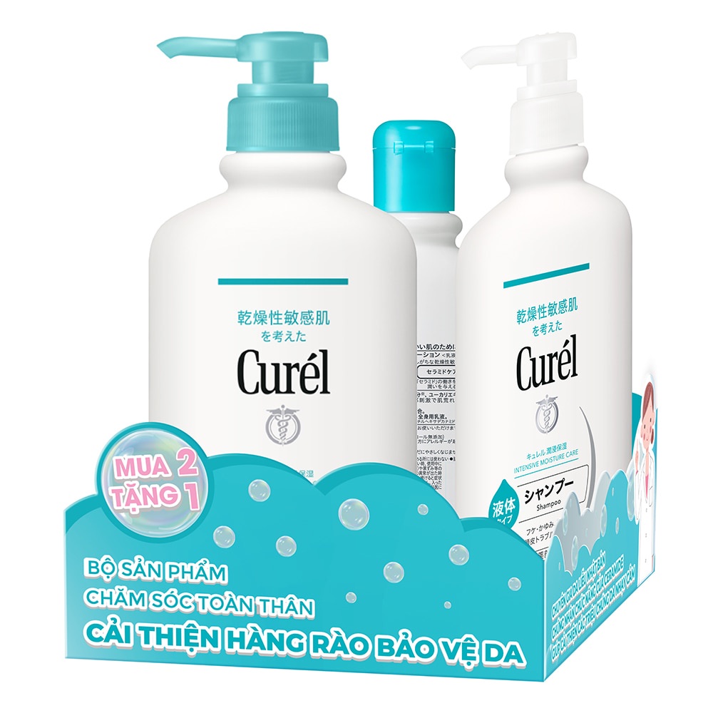 Combo Curél Chăm Sóc Chuyên Sâu (Sữa Tắm 420ml + Dầu Gội 420ml Tặng Sữa Dưỡng Toàn Thân 220ml)