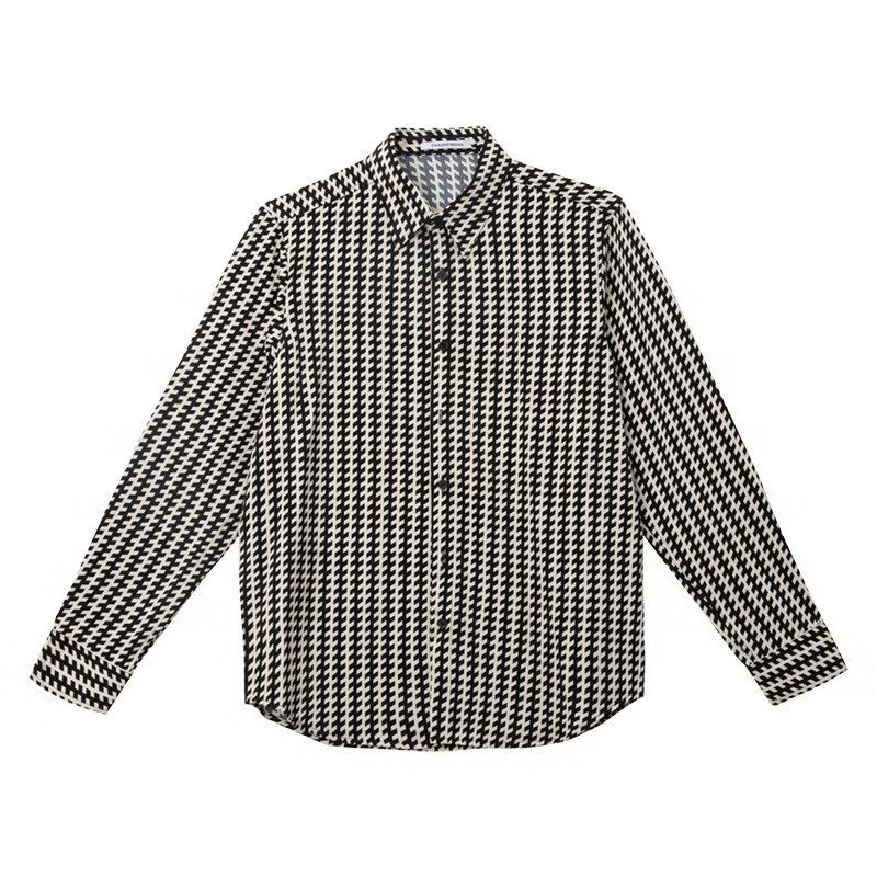 Áo Sơ Mi Lụa Lạnh Tay Dài Kẻ Sọc Ca Rô Màu Đen Có Size M-3XL Phong Cách Hàn Quốc Cho Nam Giới