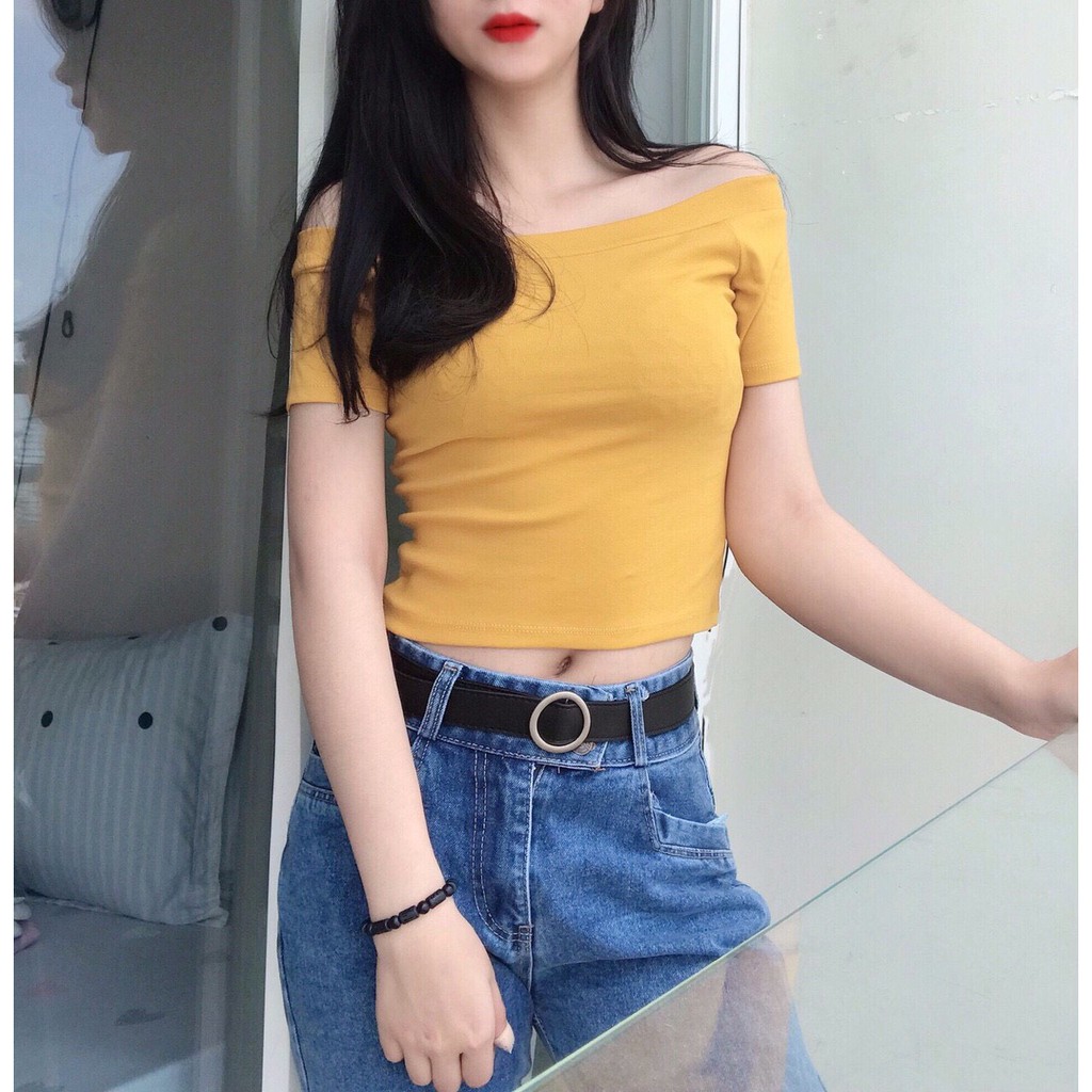 [HÌNH THẬT] ÁO THUN CROPTOP ÔM BODY TRƠN BẸT VAI CO GIÃN 53