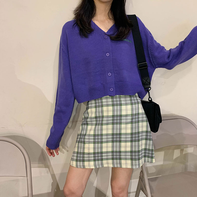 Áo Cardigan Dệt Kim Tay Dài Cổ Chữ V Thêu Chữ Đơn Giản Thời Trang 31179