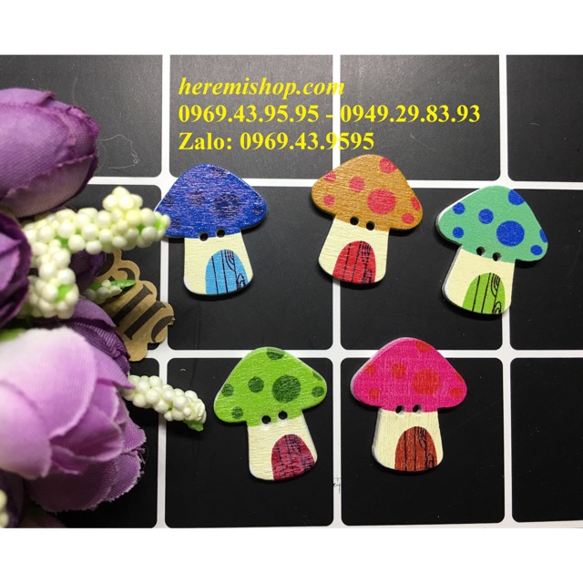 Túi 5 cúc gỗ hình nấm