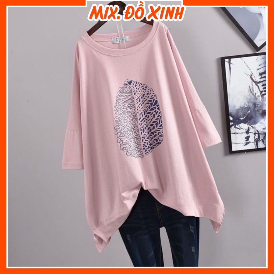 Áo phông unisex freesize Thu Hà áo thun form rộng tay lỡ chất liệu mềm mát co giãn in hình Lá Cây