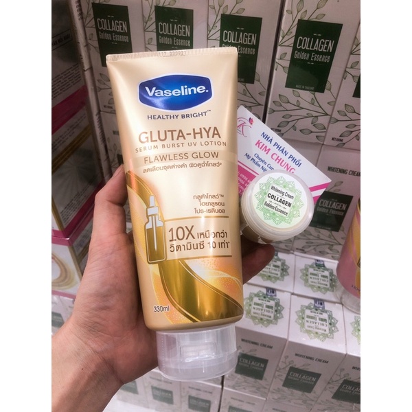 [Tặng Kích trắng Thái] Sữa dưỡng thể Vaseline Healthy Bright Gluta HYA Serum Burst Lotion 10X Thái Lan 330ml