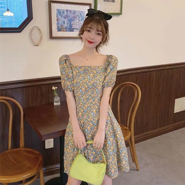Váy hoa nhí tay bồng cổ vuông thắt nơ lưng Ulzznag style🌸 VKE8050 Hàng Quảng Châu