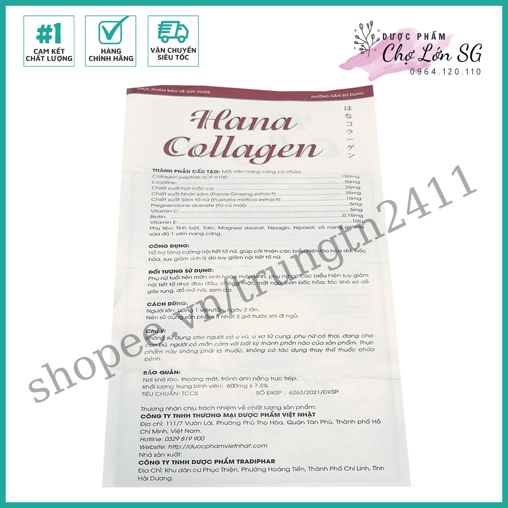 Viên uống sáng đẹp da HANA COLLAGEN tăng cường nội tiết tố, cải thiện lão hóa da  - Chai 30 viên