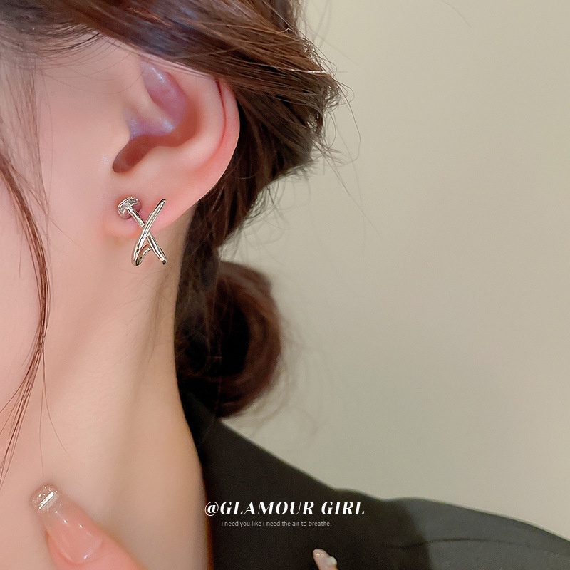 Bông Tai Mạ Vàng / Bạc Hình Chữ X Đính Đá Zircon Đơn Giản Thời Trang