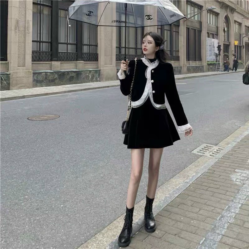 Sét váy nhung ren sang chảnh-10C5T