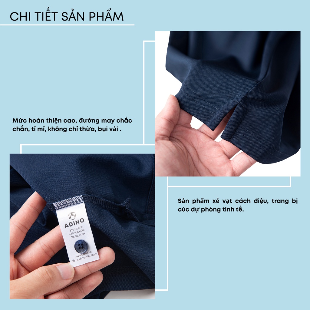 Áo thun có cổ nam màu xanh đen phối viền ADINO vải polyester cotton không bai xù dáng slimfit hơi ôm trẻ trung AP96