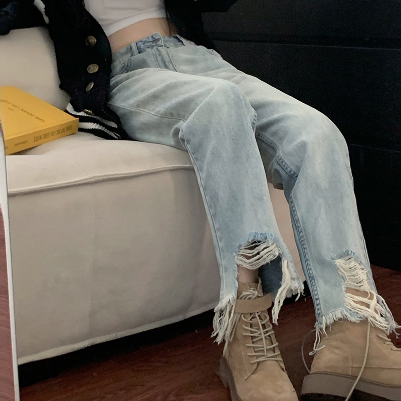 Cocory vn Quần Jean Ống Rộng Lưng Cao Thời Trang Mùa Hè Cho Nữ