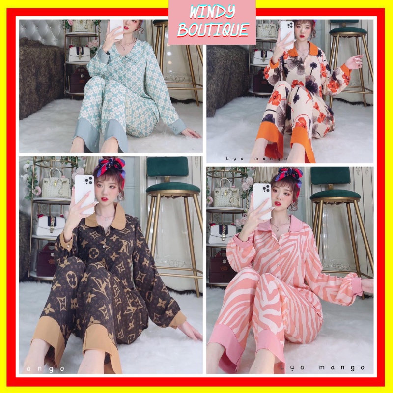 Đồ bộ mặc nhà Pijama, bộ ngủ nữ đẹp tay dài vải lụa mango mềm mát freesize dưới 62kg WINDY BOUTIQUE S06 | BigBuy360 - bigbuy360.vn