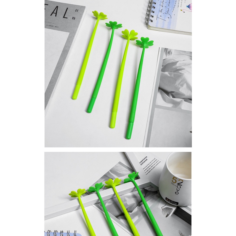 Set 2 Bút Mực Gel Hình Cỏ Bốn Lá Họa Tiết Hoạt Hình Sáng Tạo Cho Học Sinh / Văn Phòng