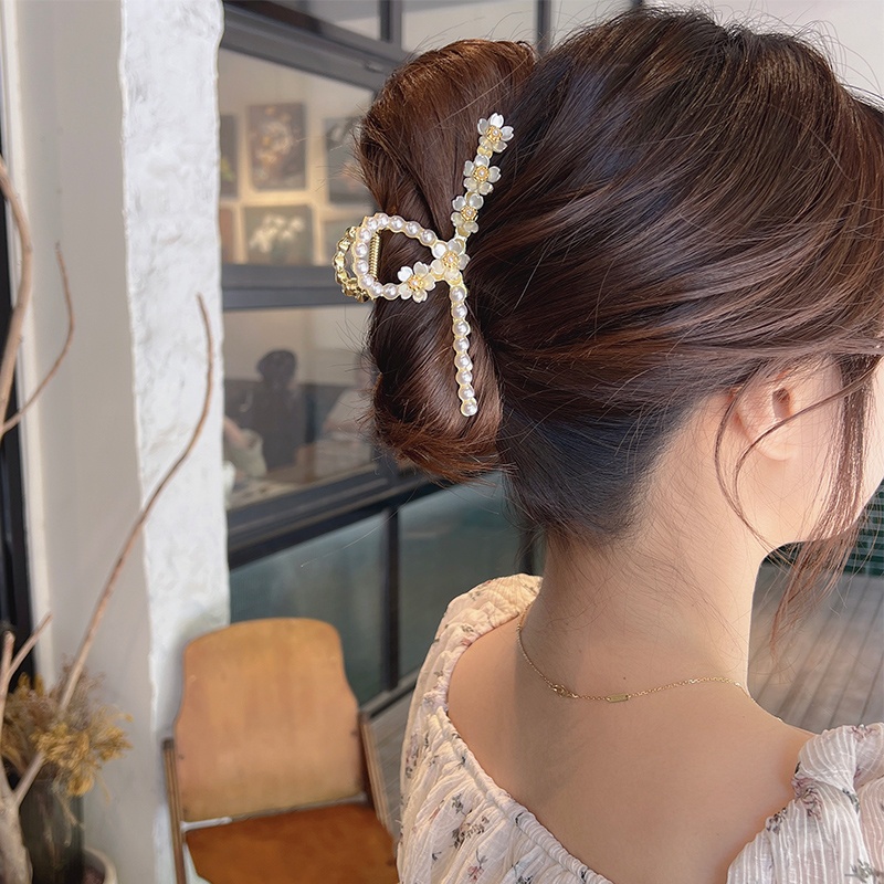 Kẹp tóc HAIMEIKANG bằng kim loại hình hoa đính ngọc trai nhân tạo thời trang