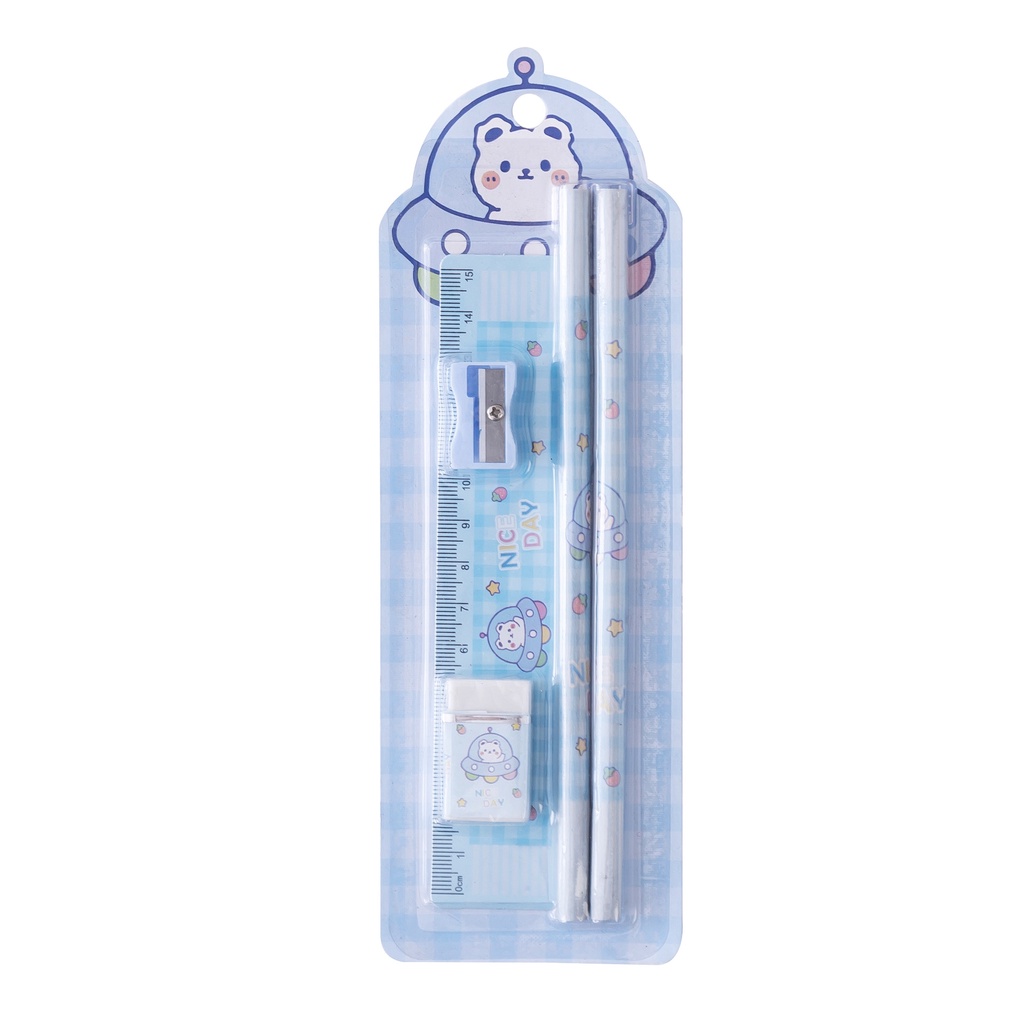 Bộ 5 Bút Chì + Thước + Đồ Chuốt + Đồ Chuốt Bút Chì Họa Tiết Hoạt Hình Cho Học Sinh